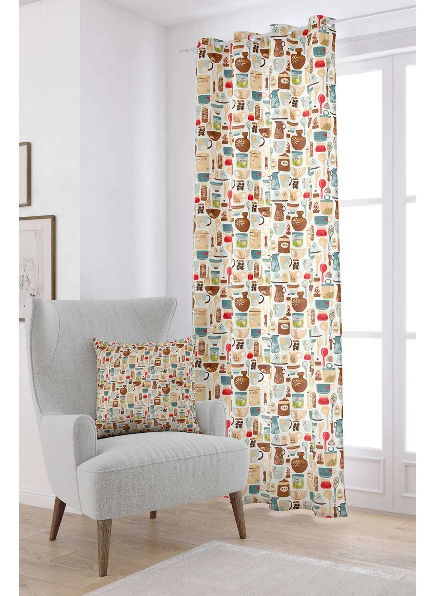 Cango Home White Multicolored Decorative Object Patterned Digital Printed Curtain CGH602-PR