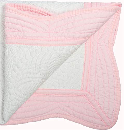 MONOBLANKS Baby Quilt Personlized Monogram Lightweight Embossed Scalloped Throw Blanket Four Seasons (White-Pink Trim) - Image 4