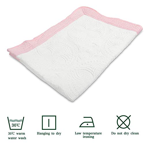 MONOBLANKS Baby Quilt Personlized Monogram Lightweight Embossed Scalloped Throw Blanket Four Seasons (White-Pink Trim) - Image 3