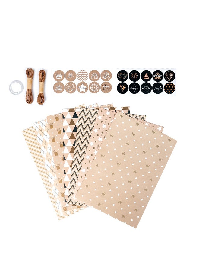 7 Sheets Gift Wrapping Paper with Ribbon Sticker Tape Set, Durable Gift Wrap Set for Birthday Party, Valentines Day, Wedding, Baby Shower, Bridal Shower, Graduation - Image 1