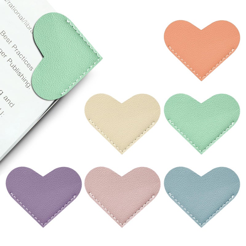 Winjeto Leather Heart Bookmarks - 6 Pieces Cute Corner Page Book Marks for Teachers Students Book Reading Lovers, for School Office Home Supplies (Love（6pcs）) - Image 1