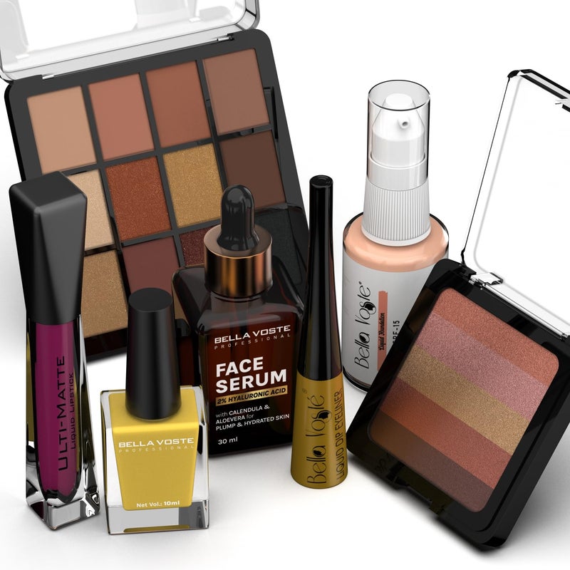 BELLA VOSTE Complete Glow Kit Yellow Sunshine Glow 7in1 Combo Kit Cruetly Free Toxic Free Recomened for Party Glamouras Looks MEDIUMDARK SKIN TONE - Image 1