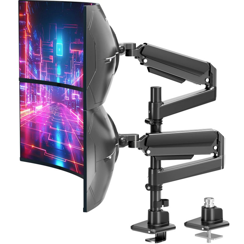 MOUNT PRO Dual Monitor Arm for Max 49" Ultrawide Screens up to 44 lbs, Heavy Duty Extra Tall Monitor Desk Mount, Vertical Stacked Adjustable Dual Monitor Mount, VESA Mount 75x75mm/100x100mm - Image 1