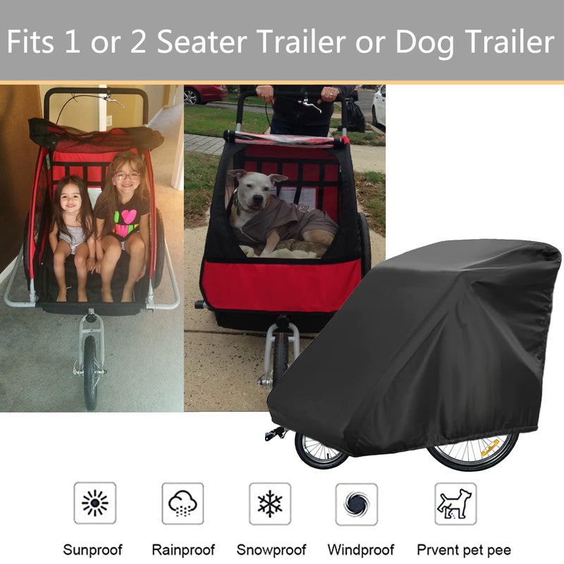 Sqodok Bicycle Trailer Cover  Waterproof Bike Trailer Storage Cover 420D Oxford Material With Pu Coating  Kid'S Pet Bike Trailer Cover Anti-Uv  Windproof  Dustproof  55X 33X 39 Inch - Image 5