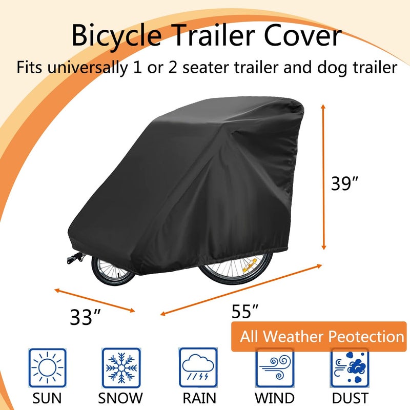 Sqodok Bicycle Trailer Cover  Waterproof Bike Trailer Storage Cover 420D Oxford Material With Pu Coating  Kid'S Pet Bike Trailer Cover Anti-Uv  Windproof  Dustproof  55X 33X 39 Inch - Image 2