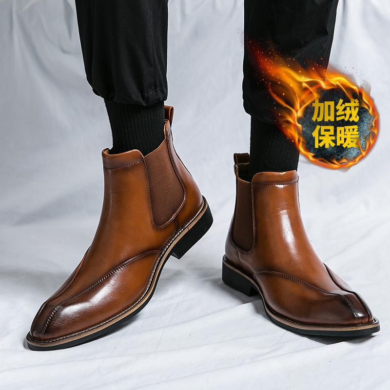 Dropshipping Boots Men'S Winter High-Top Leather Shoes Men'S British Chelsea Boots Short Boots Mid-Top Business Casual Men'S Boots - Image 2