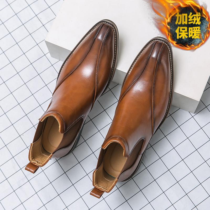 Dropshipping Boots Men'S Winter High-Top Leather Shoes Men'S British Chelsea Boots Short Boots Mid-Top Business Casual Men'S Boots - Image 3