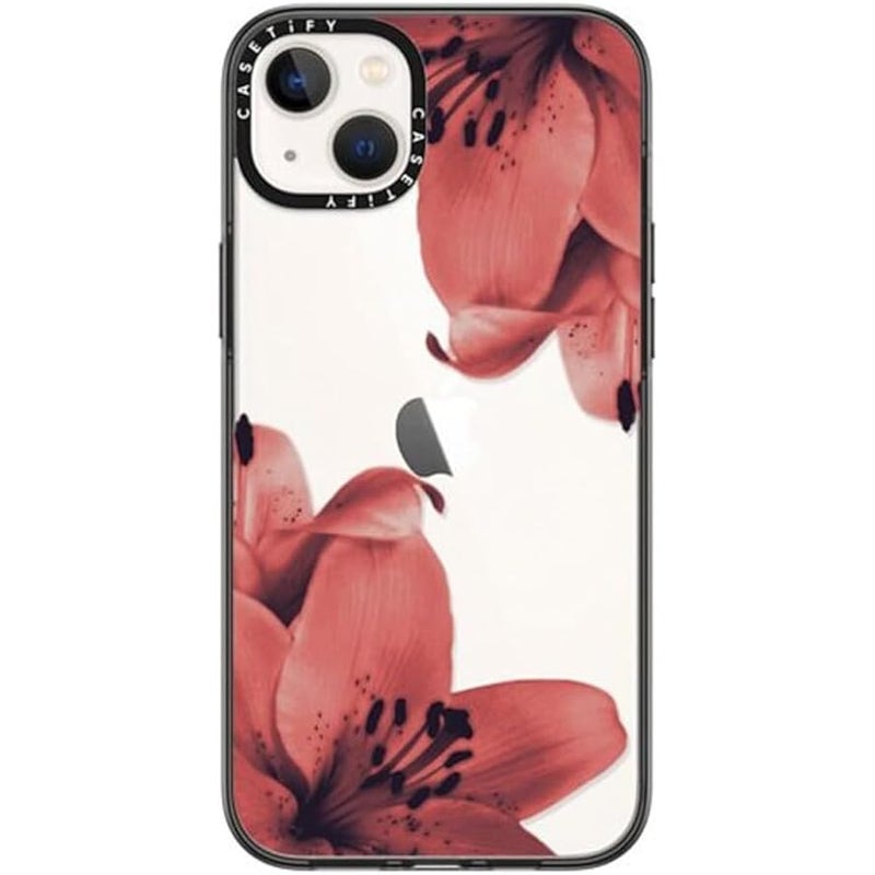 Casetify Compact iPhone 14 Plus Case 【Lightweight / 4 ft. 2X Military Grade Drop Protection/Slim】 - Lilies in Bloom - Clear Black