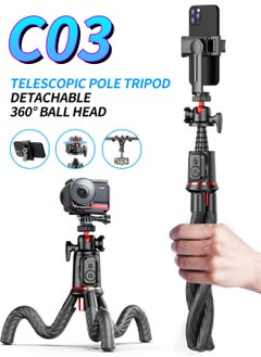 General 360 degree rotating mobile phone tripod, travel octopus tripod, suitable for iPhone ，smartphone，Ipad，DSLR，sports action camera, with Bluetooth wireless remote shutter  - Image 1