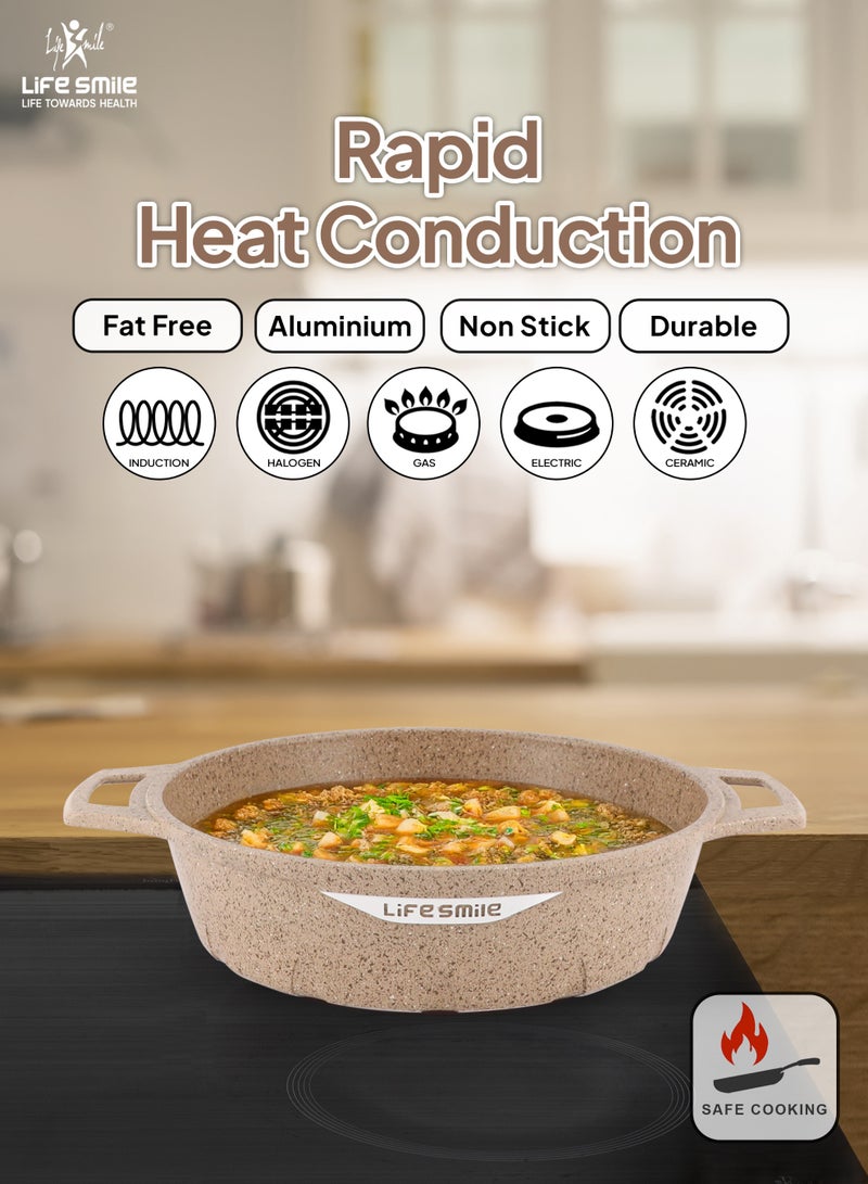 Life Smile 36cm Granite Non-Stick Shallow Pot with Glass Lid | Induction Bottom | Multi-Layer Granite Coating | 7.8L Capacity - Image 5