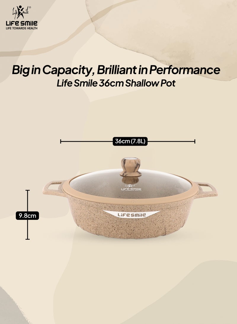 Life Smile 36cm Granite Non-Stick Shallow Pot with Glass Lid | Induction Bottom | Multi-Layer Granite Coating | 7.8L Capacity - Image 3