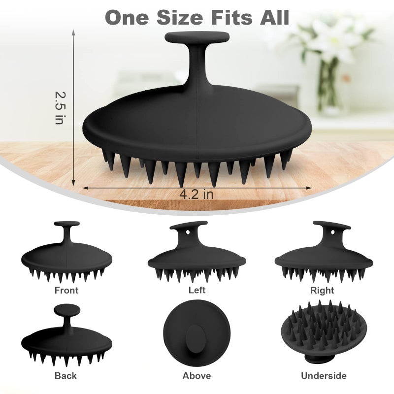Meartchy Silicone Scalp Massager Shampoo Brush, Scalp Brush for Hair Growth & Dandruff Removal, Hair Scrubber Scalp Stimulator Exfoliator Brush with Soft Bristles for Wet Dry Scalp Care (Black) - Image 2