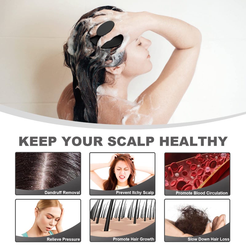Meartchy Silicone Scalp Massager Shampoo Brush, Scalp Brush for Hair Growth & Dandruff Removal, Hair Scrubber Scalp Stimulator Exfoliator Brush with Soft Bristles for Wet Dry Scalp Care (Black) - Image 4