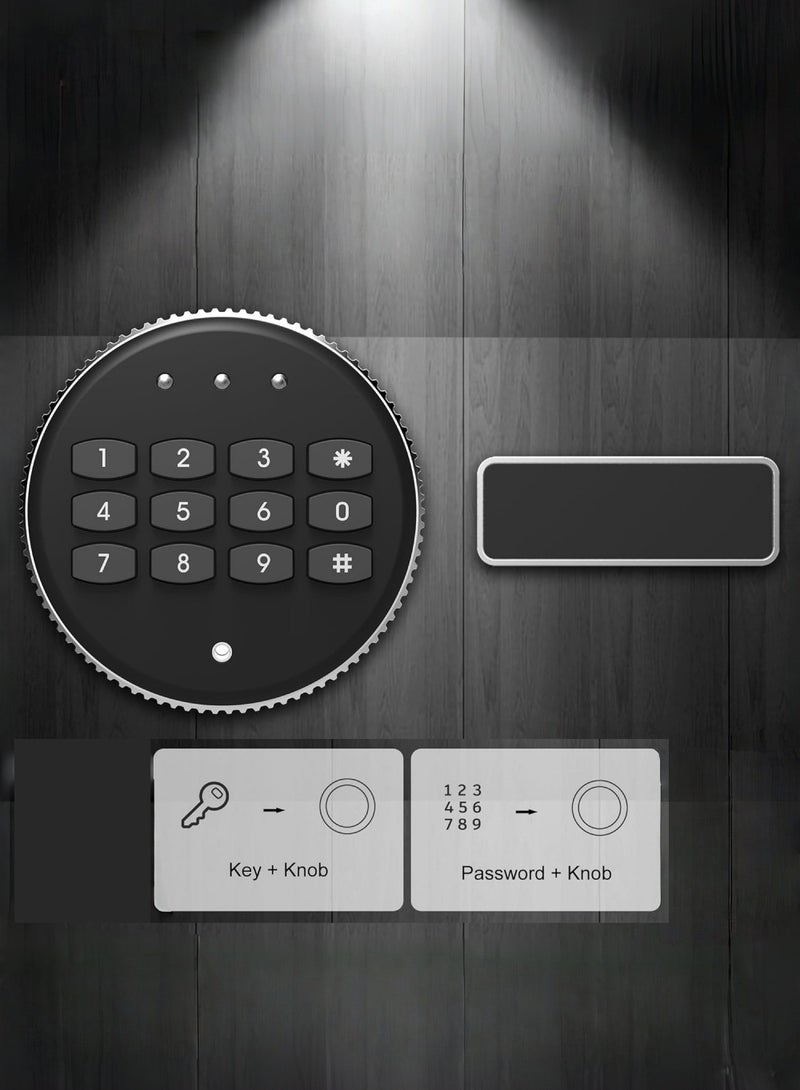 متجر الفرح صندوق أمان منزلي آمن مزود بلوحة مفاتيح رقمية وقفل مفتاح أمان وصندوق أمان مقاوم للحريق للاستخدام المنزلي أو المكتب أو الفندق أو تأمين المستندات أو الأموال أو المجوهرات أو جواز السفر أو الأشياء الثمينة مقاس 20x30x20 سم، أسود - Image 2