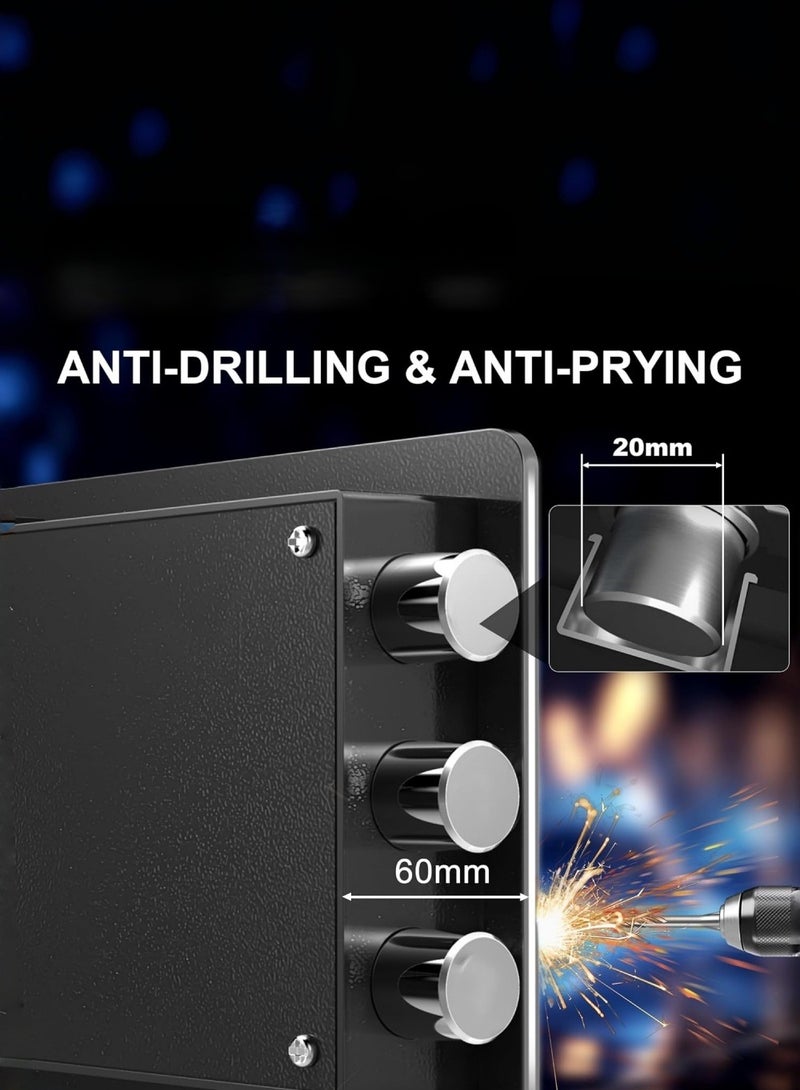 متجر الفرح صندوق أمان منزلي آمن مزود بلوحة مفاتيح رقمية وقفل مفتاح أمان وصندوق أمان مقاوم للحريق للاستخدام المنزلي أو المكتب أو الفندق أو تأمين المستندات أو الأموال أو المجوهرات أو جواز السفر أو الأشياء الثمينة مقاس 20x30x20 سم، أسود - Image 3