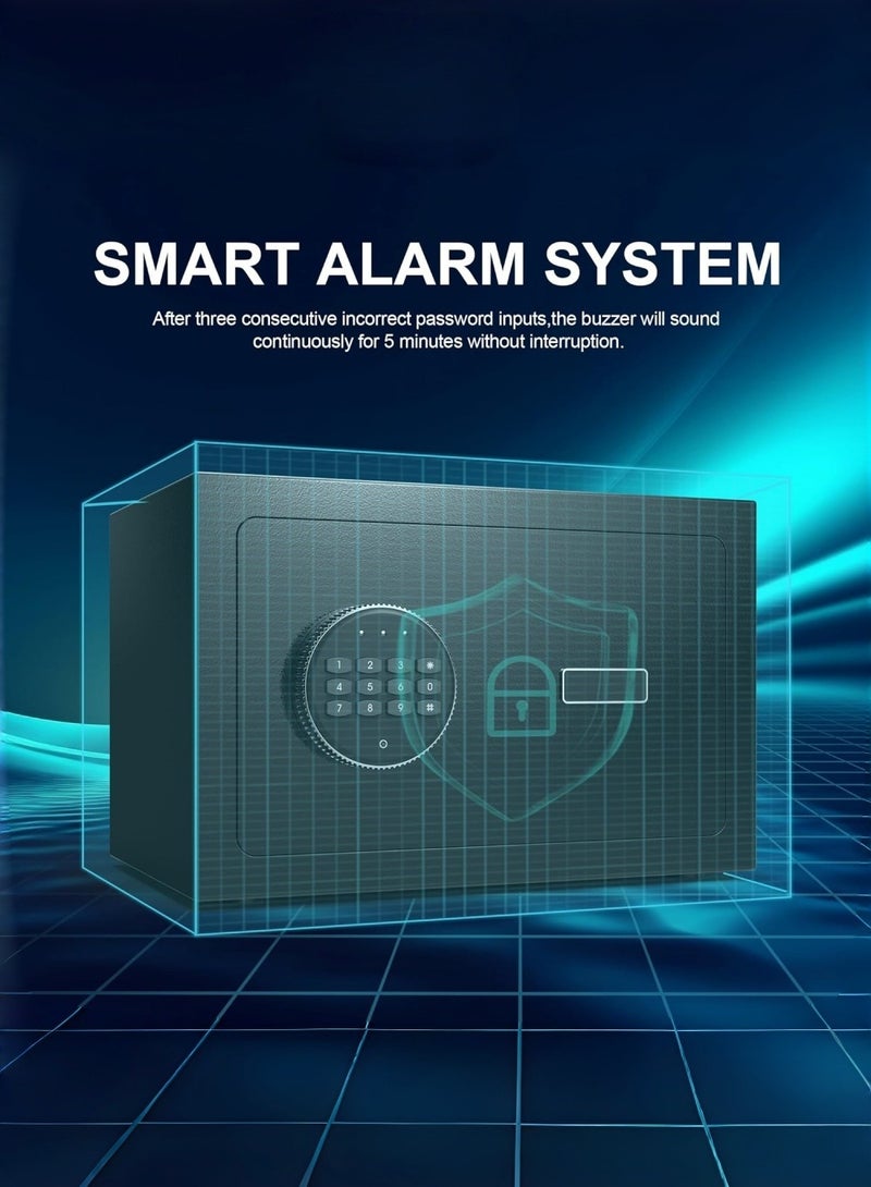 متجر الفرح صندوق أمان منزلي آمن مزود بلوحة مفاتيح رقمية وقفل مفتاح أمان وصندوق أمان مقاوم للحريق للاستخدام المنزلي أو المكتب أو الفندق أو تأمين المستندات أو الأموال أو المجوهرات أو جواز السفر أو الأشياء الثمينة مقاس 20x30x20 سم، أسود - Image 4