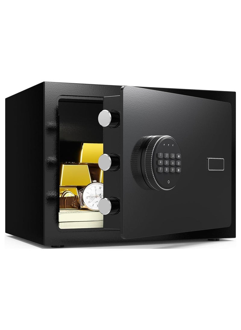 متجر الفرح صندوق أمان منزلي آمن مزود بلوحة مفاتيح رقمية وقفل مفتاح أمان وصندوق أمان مقاوم للحريق للاستخدام المنزلي أو المكتب أو الفندق أو تأمين المستندات أو الأموال أو المجوهرات أو جواز السفر أو الأشياء الثمينة مقاس 20x30x20 سم، أسود - Image 1