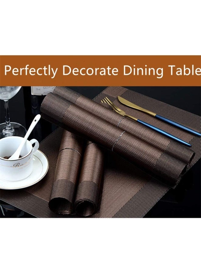 Misuhom Misuhom Placemats Set of 6 + 1 Table Runner, Stain Resistant Washable PVC Table Mats Non-Slip Washable Coffee  - Image 5