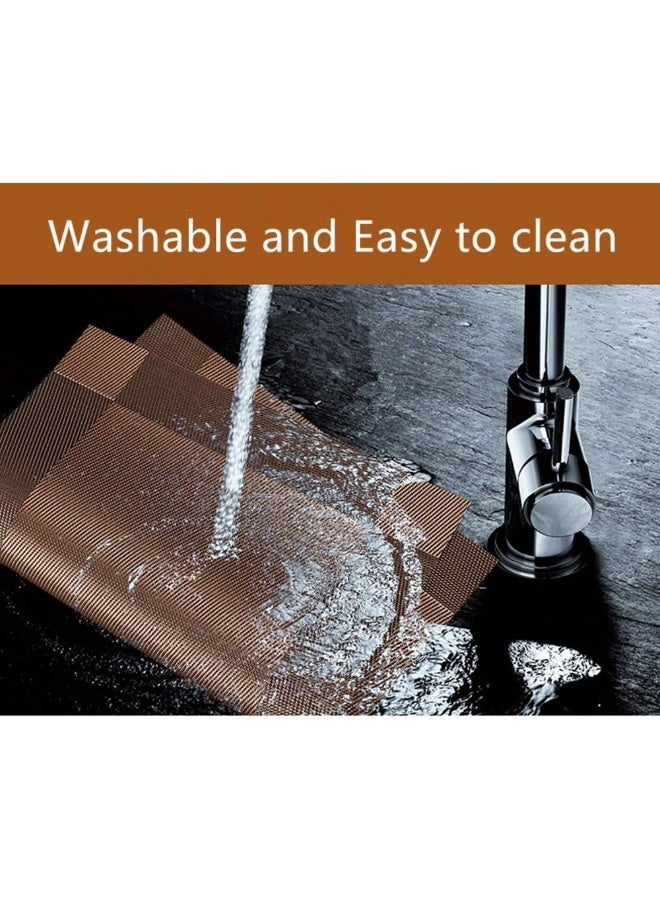 Misuhom Misuhom Placemats Set of 6 + 1 Table Runner, Stain Resistant Washable PVC Table Mats Non-Slip Washable Coffee  - Image 4