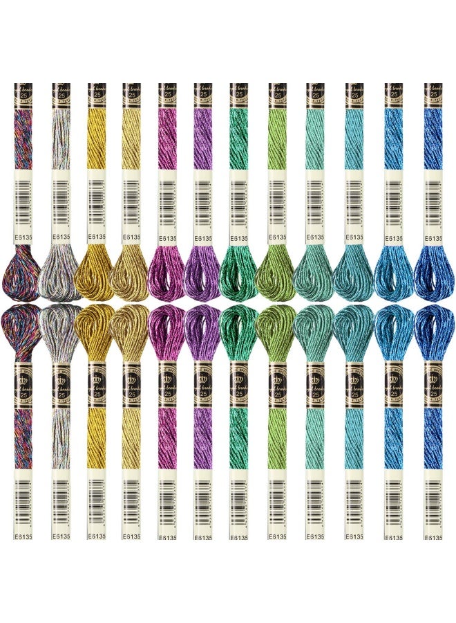 WILLBOND 24 Pieces Metallic Embroidery Threads Skein Embroidery Thread Multi Color Shimmering Embroidery Thread Polyester Cross Stitch Thread For Friendship Bracelets Diy Craft Embroidery Thread - Image 1