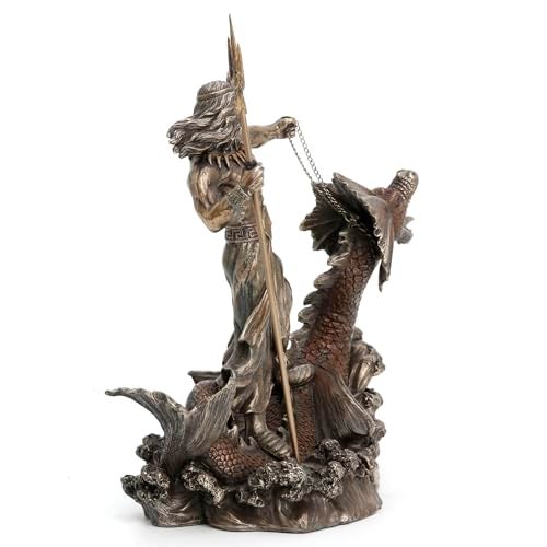 Veronese Design 9 1/4 Inch Poseidon with Trident Standing On Hippocampus Cold Cast Resin Bronze Finish Statue - Image 5