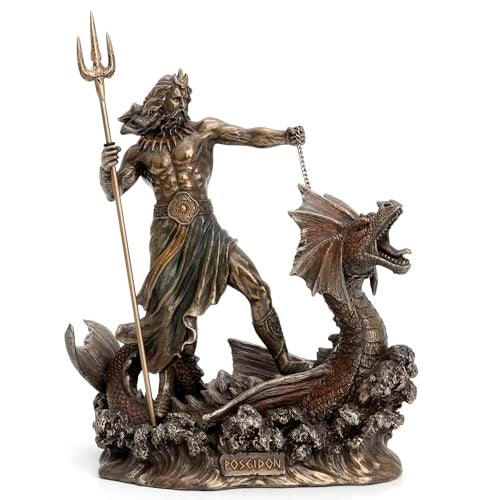 Veronese Design 9 1/4 Inch Poseidon with Trident Standing On Hippocampus Cold Cast Resin Bronze Finish Statue - Image 1
