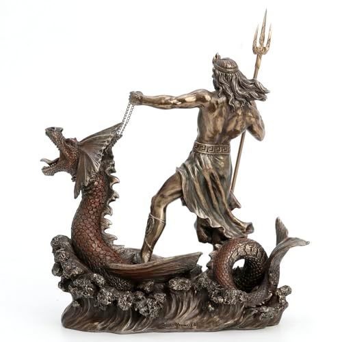 Veronese Design 9 1/4 Inch Poseidon with Trident Standing On Hippocampus Cold Cast Resin Bronze Finish Statue - Image 4