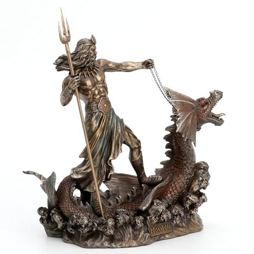 Veronese Design 9 1/4 Inch Poseidon with Trident Standing On Hippocampus Cold Cast Resin Bronze Finish Statue - Image 3