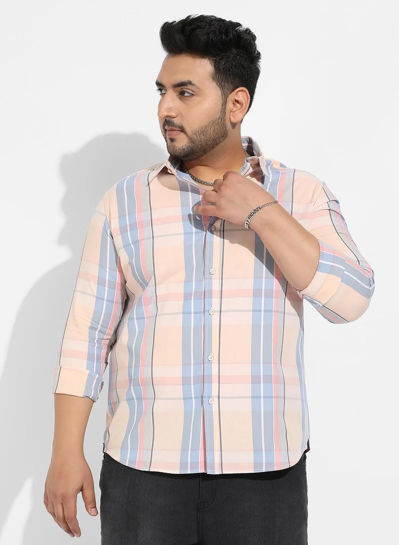 انستافاب بلس قميص رجالي قطني كاروهات بأزرار إنستافاب بلس