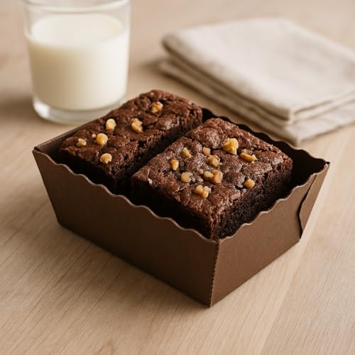 Esslly Rectangular Baking Mold | Pure Cellulose Cardboard, Oven Safe up to 220°C | Freezer Safe |Classic Brown Color | Ideal for 100g Brownies |80x40x40 mm | Food Fat Resistant | Pack of 25 - Image 5