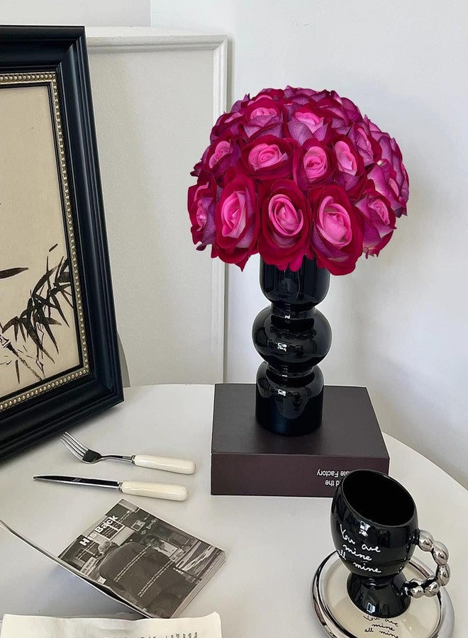FagusHome 30 Pcs Silk Rose Artificial Flowers Roses Bulk Bouquet Fake Flowers Rose Heads with Stems for Home Wedding Decor (Red Pink) - Image 5