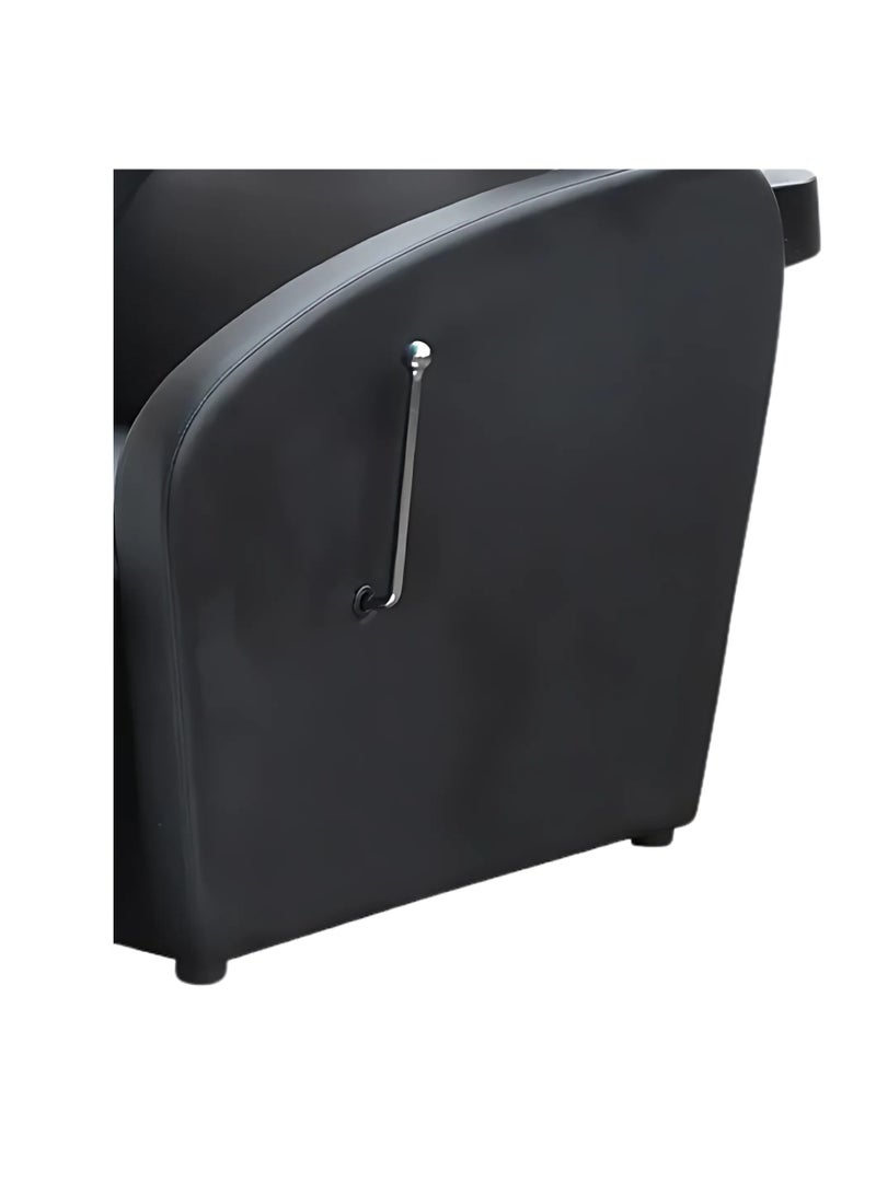 فينتاج وحدة غسيل شعر كلاسيكية لصالون التجميل، حوض سيراميك مائل مع وعاء قابل للتعديل ومسند رقبة جل مريح (أسود أبيض رخامي) - Image 3