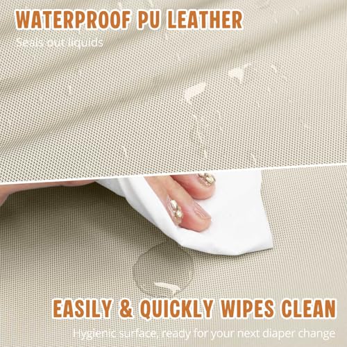 JVEOO Vegan Leather Baby Changing Pad Waterproof Wipeable Soft Diaper Changing Mat 32 x 166 Comfortable Infant Changing Station for Dresser Table - Image 3