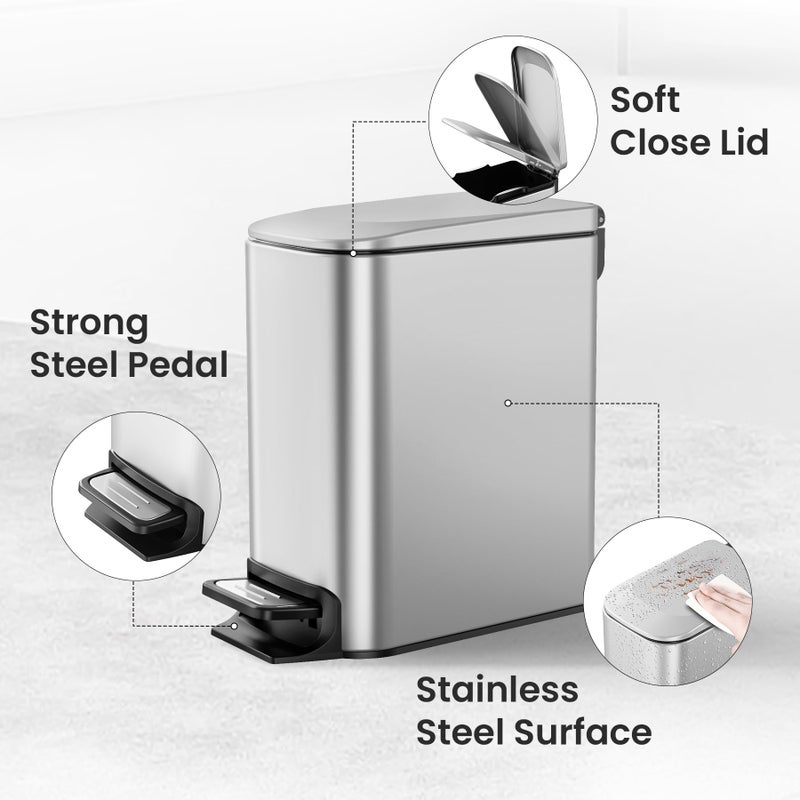 Cesun Small Bathroom Trash Can with Lid Soft Close, Step Pedal, 6 Liter / 1.6 Gallon Stainless Steel Mini Garbage Can for Office, Outdoor Trash Bin with Removable Inner Bucket (Silver) - Image 3