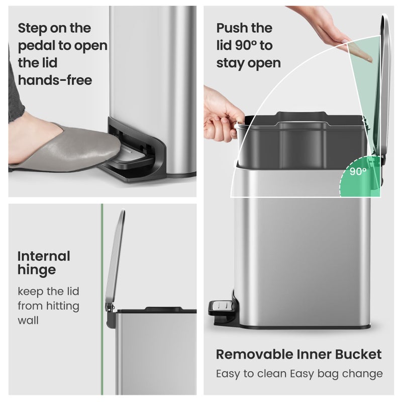 Cesun Small Bathroom Trash Can with Lid Soft Close, Step Pedal, 6 Liter / 1.6 Gallon Stainless Steel Mini Garbage Can for Office, Outdoor Trash Bin with Removable Inner Bucket (Silver) - Image 4