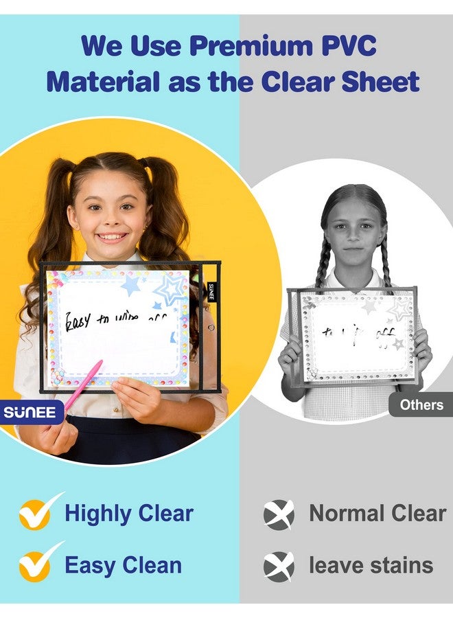 SUNEE 30 Packs Oversized Reusable Dry Erase Pocket Sleeves With 2 Rings Black 10X14 Ticket Holders Clear Plastic Sheet Protectors Teacher School Classroom Supplies - Image 4
