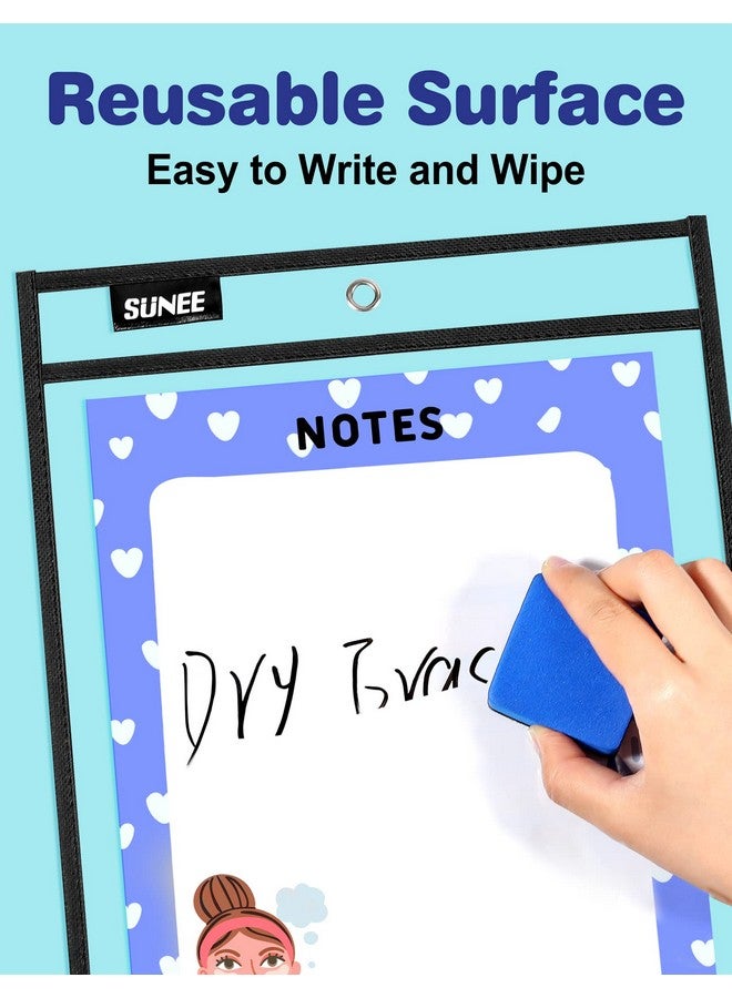 SUNEE 30 Packs Oversized Reusable Dry Erase Pocket Sleeves With 2 Rings Black 10X14 Ticket Holders Clear Plastic Sheet Protectors Teacher School Classroom Supplies - Image 3