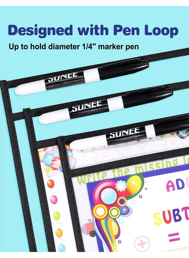 SUNEE 30 Packs Oversized Reusable Dry Erase Pocket Sleeves With 2 Rings Black 10X14 Ticket Holders Clear Plastic Sheet Protectors Teacher School Classroom Supplies - Image 5