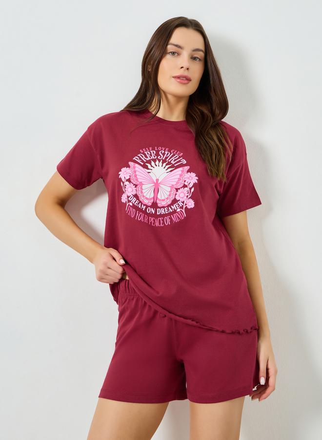 Styli Self Love Butterfly Print Top and Shorts Set - Image 1
