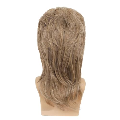 Swiking Mens Mullet Wig Light Brown Retro 70s 80s Disco Rocker Curly Punk Fancy Party Halloween Cosplay Costume Wigs (Light Brown) - Image 5