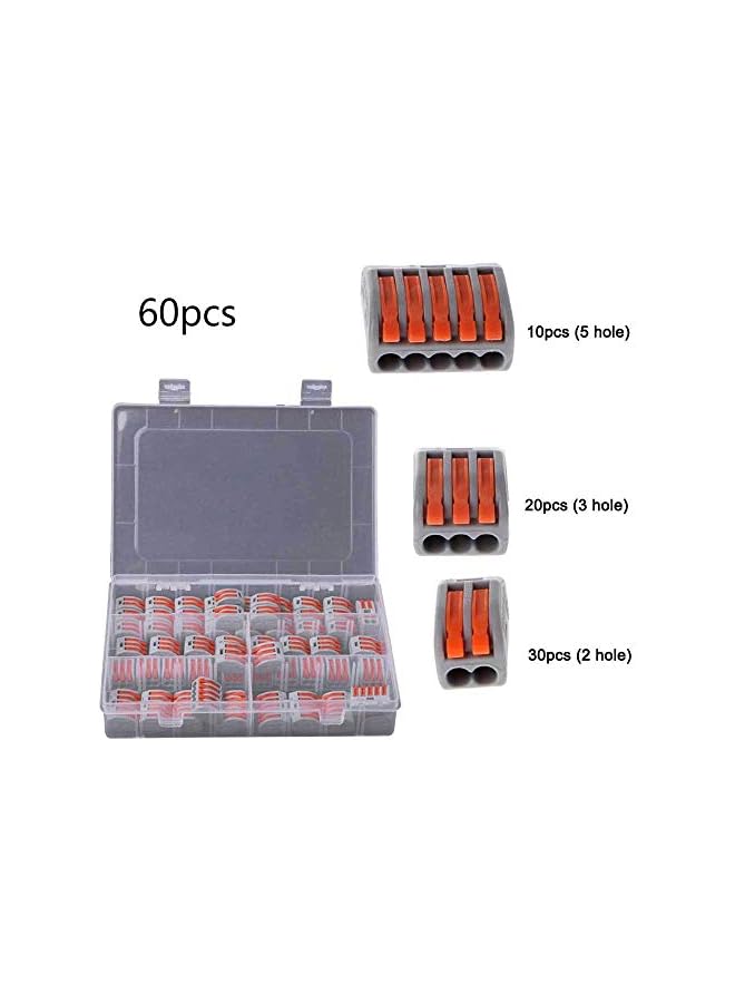The Bros 60 PCS Lever Nut Wire Connectors, Electrical Connector Assortment Pack Compact Splicing Connector Kit for Wires Solid Stranded Flexible Wires, 2 Port, 3 Port, 5 Port - Image 2