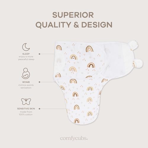 Comfy Cubs Easy Swaddle Blanket, 3 Pack - 100% Cotton Newborn Wrap, Large for 3-6 Months Infants, with Adjustable Velcro, Breathable and Durable Sleep Sack for Babies - Rainbow Bohemian - Image 3