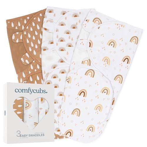 Comfy Cubs Easy Swaddle Blanket, 3 Pack - 100% Cotton Newborn Wrap, Large for 3-6 Months Infants, with Adjustable Velcro, Breathable and Durable Sleep Sack for Babies - Rainbow Bohemian - Image 1
