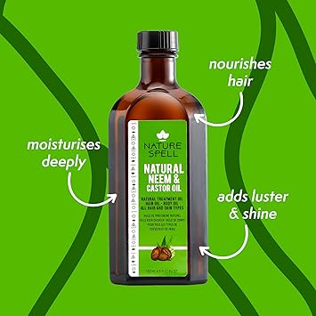 Nature Spell Neem Castor Oil for Hair Skin 150 ml Pure and Natural Neem Oil and Castor Oil for Healthy Shiny Hair Body Oil to target acne and dry skin Made in the UK - Image 2