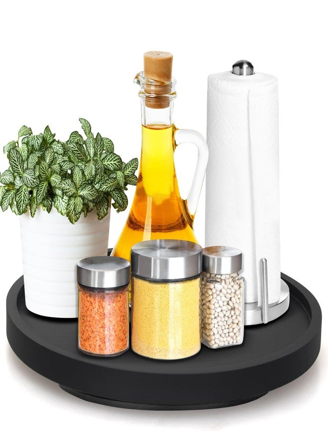 Ayiaren 12" Black Wood Lazy Susan Cabinet Turntable Round Bathroom Vanity Organizer Tray Decorative Wooden Lazy Susans for Dining Table Top Kitchen Sink Countertop Large Lazy Susan Rotating Tray Spice Rack - Image 1
