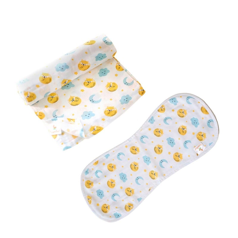 FawnFeel Swaddle + Burp Cloth for Newborn Baby, Infants I 100% Bamboo Fabric I Breathable, Soft & Lightweight I Cat & Moon Print I Size 110x110cm (Pack of 2) - Image 1
