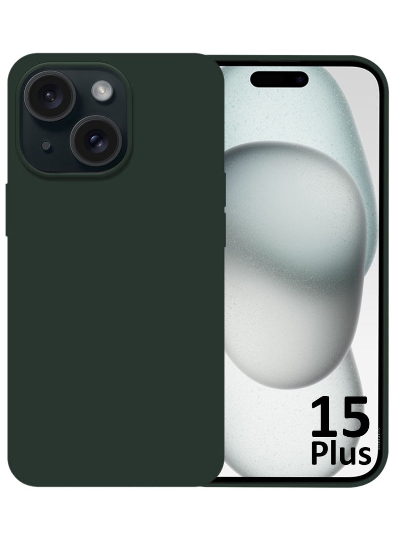 Silicone Case Cover for Apple iPhone 15 Plus, Slim Protective Cover with Microfiber Lining, Drop Protection - Dark Green - Image 2