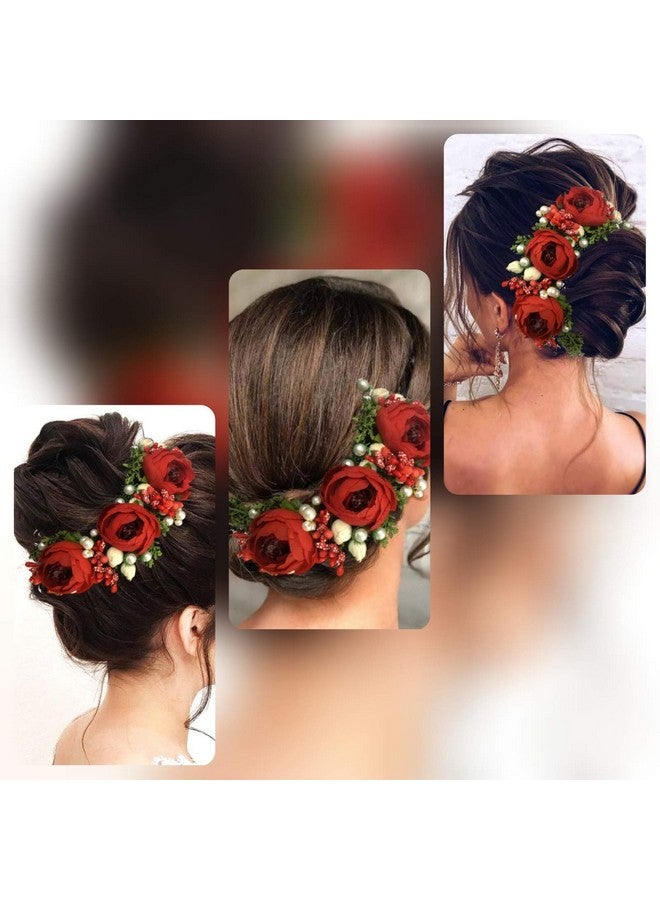 توهج الشعر زينة شعر 2170 من هير فلير، زهور صناعية على شكل وردة، إكسسوارات شعر نسائية، دبابيس شعر للبنات - أحمر غامق - Image 4
