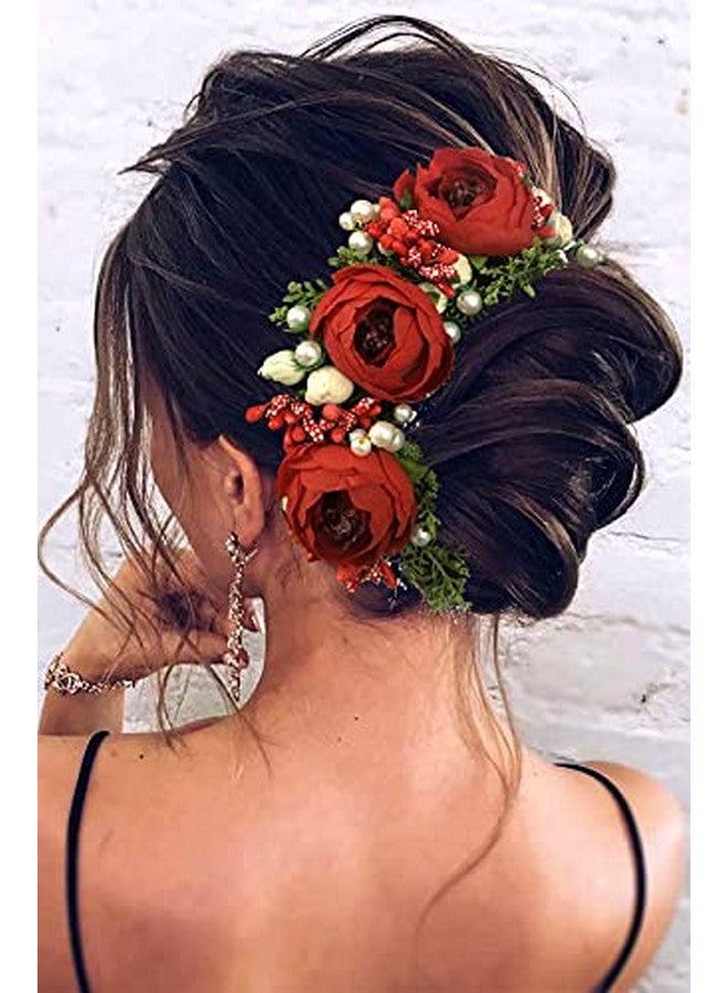 توهج الشعر زينة شعر 2170 من هير فلير، زهور صناعية على شكل وردة، إكسسوارات شعر نسائية، دبابيس شعر للبنات - أحمر غامق - Image 3