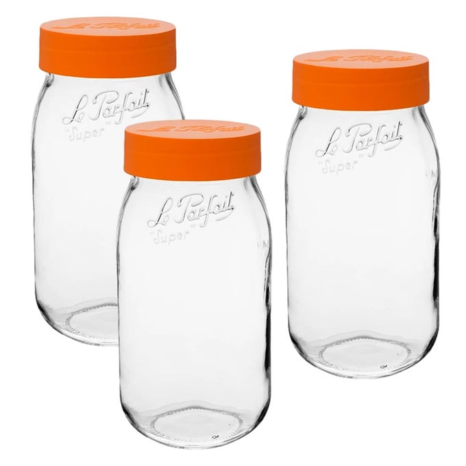 SCREW TOP JAR WIDE MOUTH FRENCH GLASS JAR IDEAL FOR FOOD AND SOUP STORAGE CANNING FLOUR BROWN SUGAR AND OTHER BAKING SUPPLIES 2L64OZ PACK OF 3 ORANGE